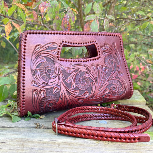 Hand-Tooled Leather Small Clutch & Crossbody "JENNY" by ALLE – Western Style Purse