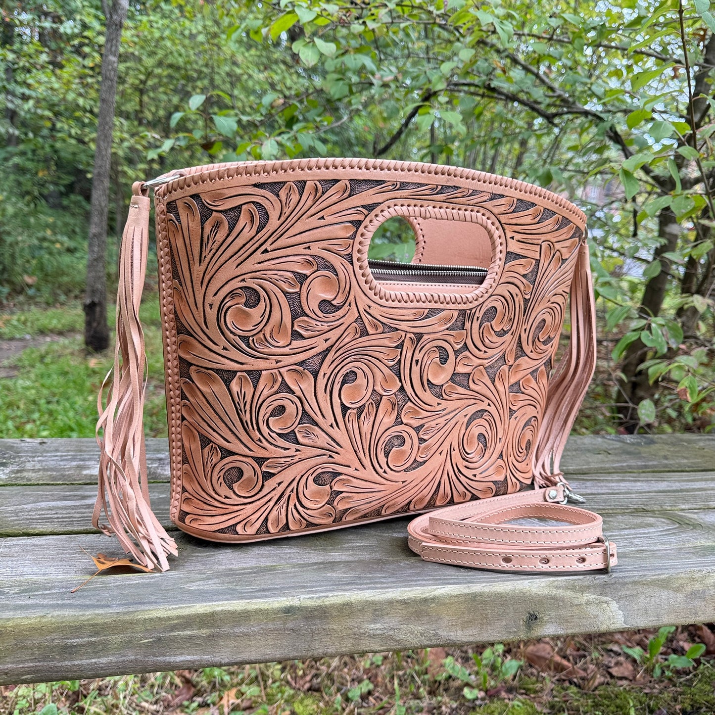 Hand Tooled Leather Tote "TUBO" by ALLE, more Colors