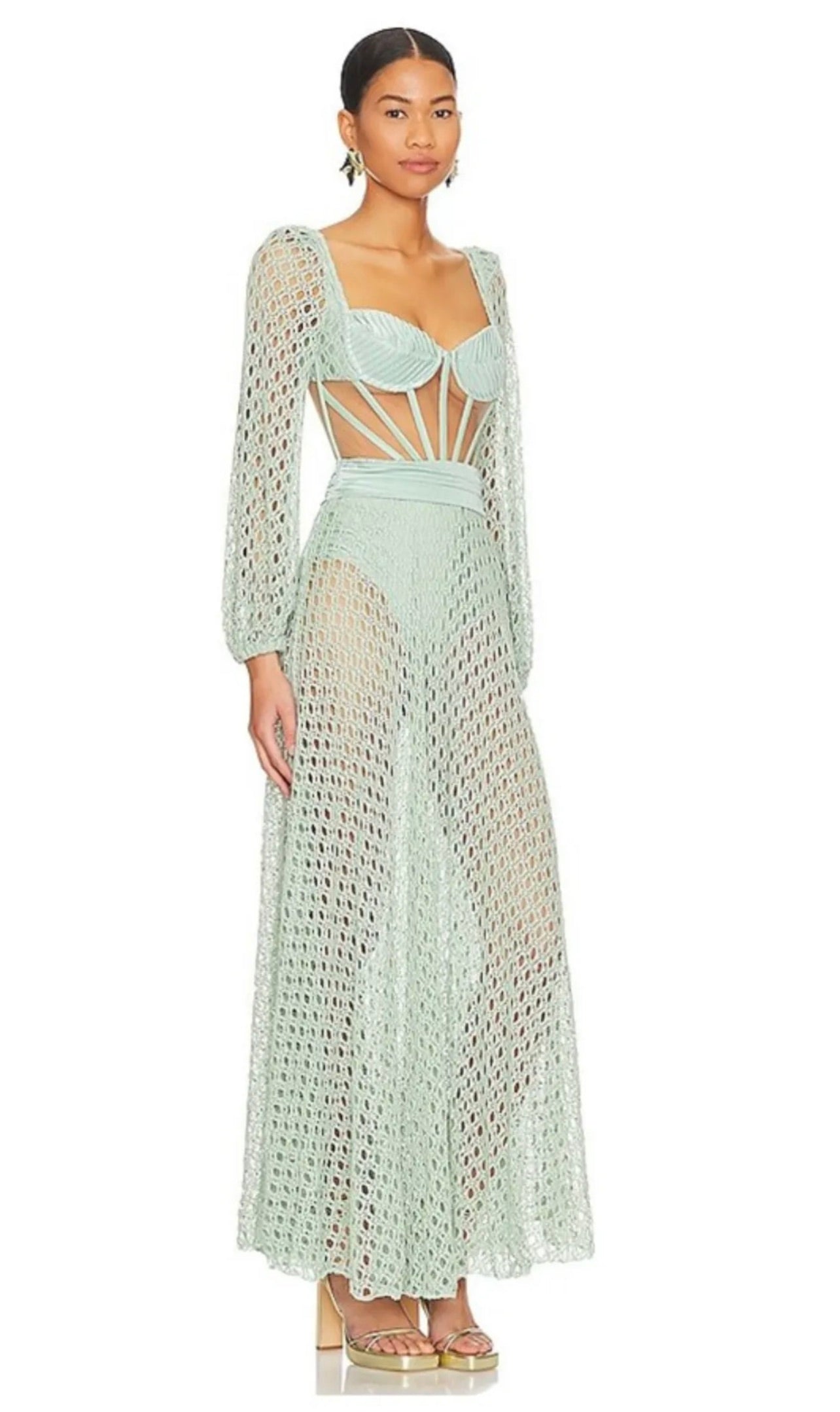Turquoise Cutout Stretch and Crochet Knit Maxi Beach Dress - ALLE Handbags