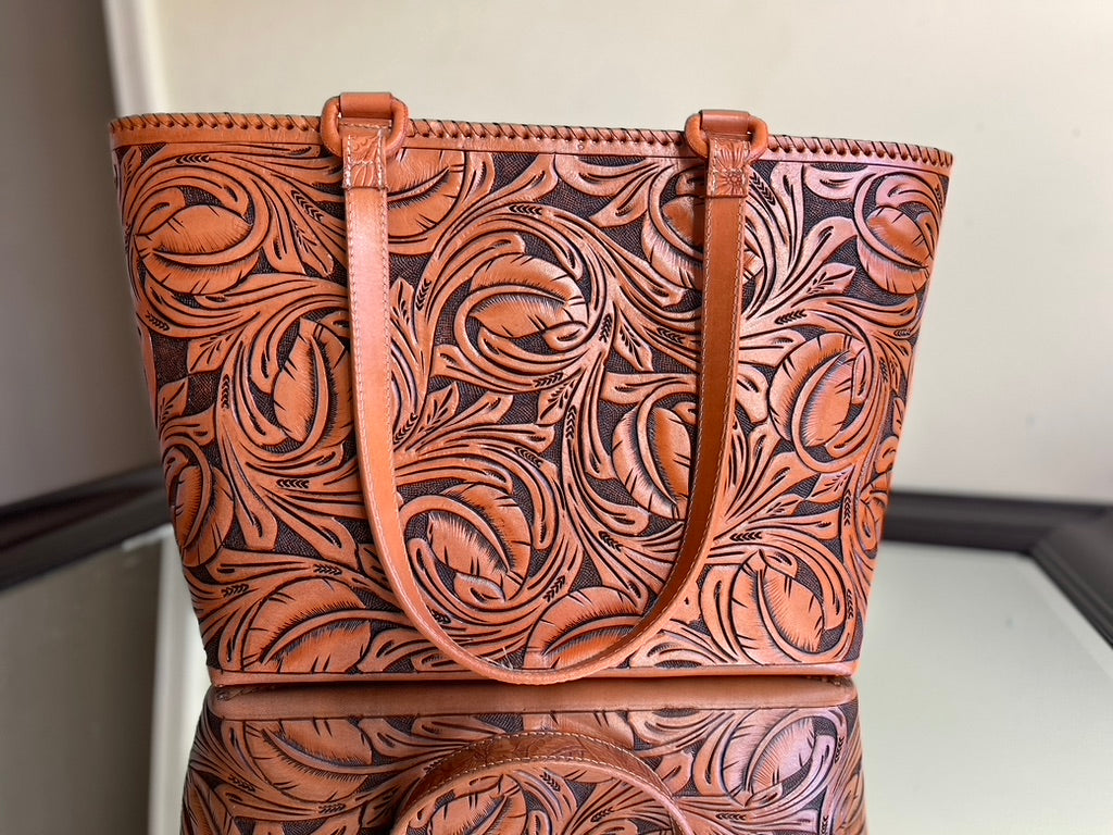 Hand-Tooled Leather, Tote Bag "CHARLY", by ALLE, more Colors