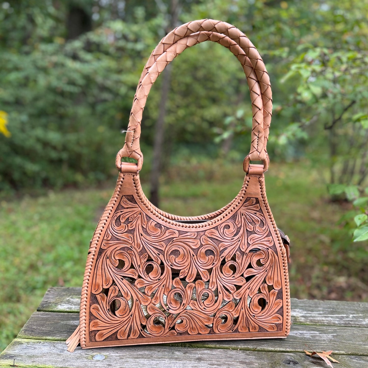 Hand Cut Out Tooling Leather Hobo Bag "LUNA" by ALLE