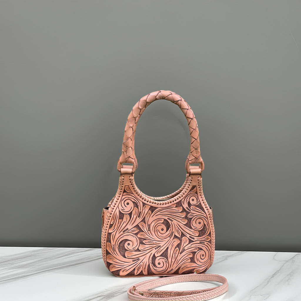 ALLE Hand-Tooled Leather Mini Hobo & Crossbody Bag "LUNA MINI" more colors - ALLE Handbags