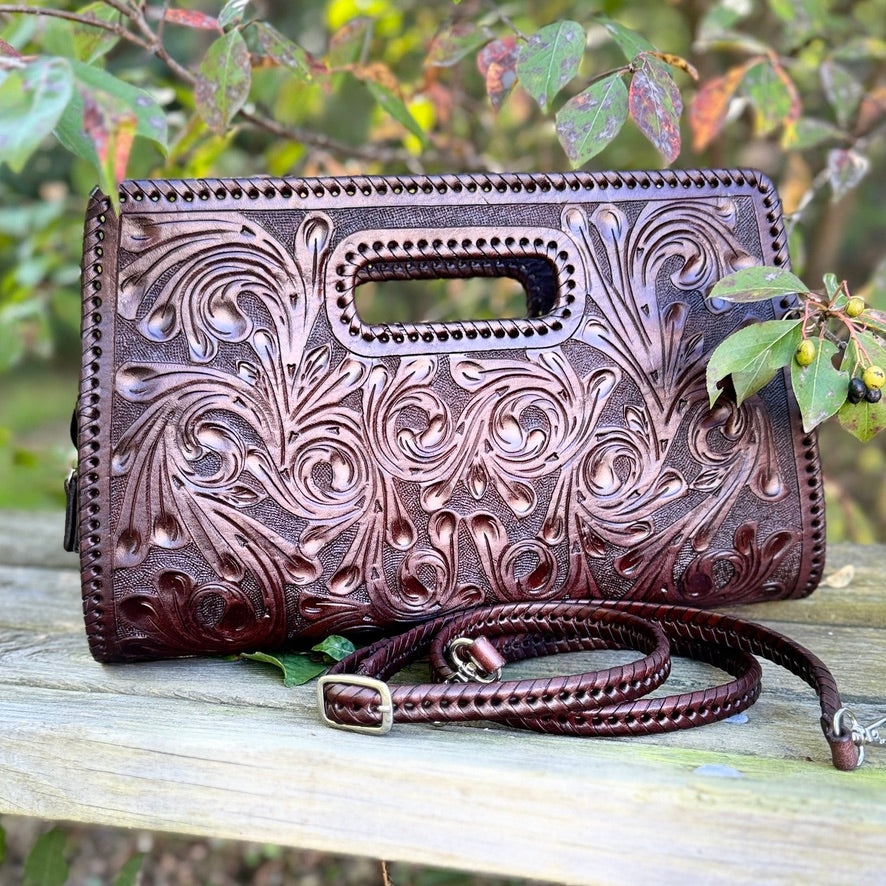Hand-Tooled Leather Large Clutch Bag "ENVELOPE" by ALLE more Colors