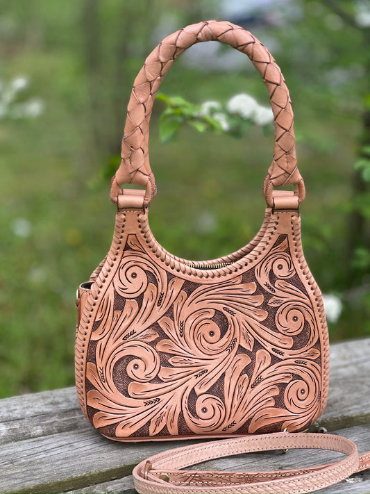 ALLE Hand-Tooled Leather Mini Hobo & Crossbody Bag "LUNA MINI" more colors - ALLE Handbags