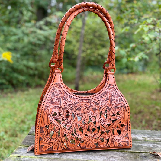 Hand Cut Out Tooling Leather Hobo Bag "LUNA" by ALLE