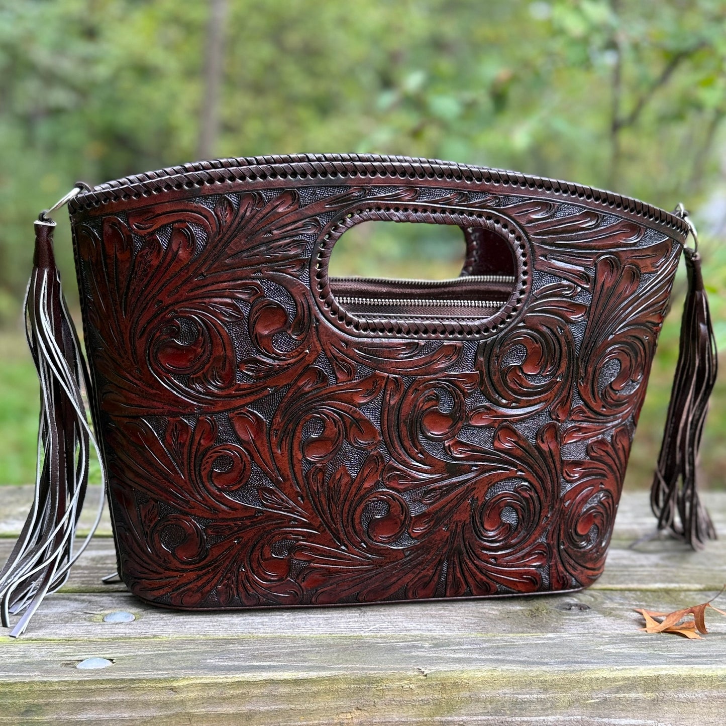 Hand Tooled Leather Tote "TUBO" by ALLE, more Colors