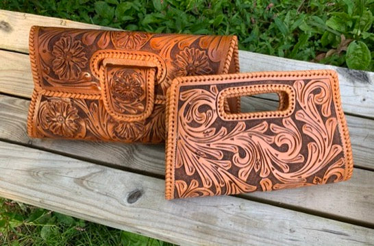 ALLE Hand-Tooled Leather Small Clutch  "ENVELOPE" more Colors