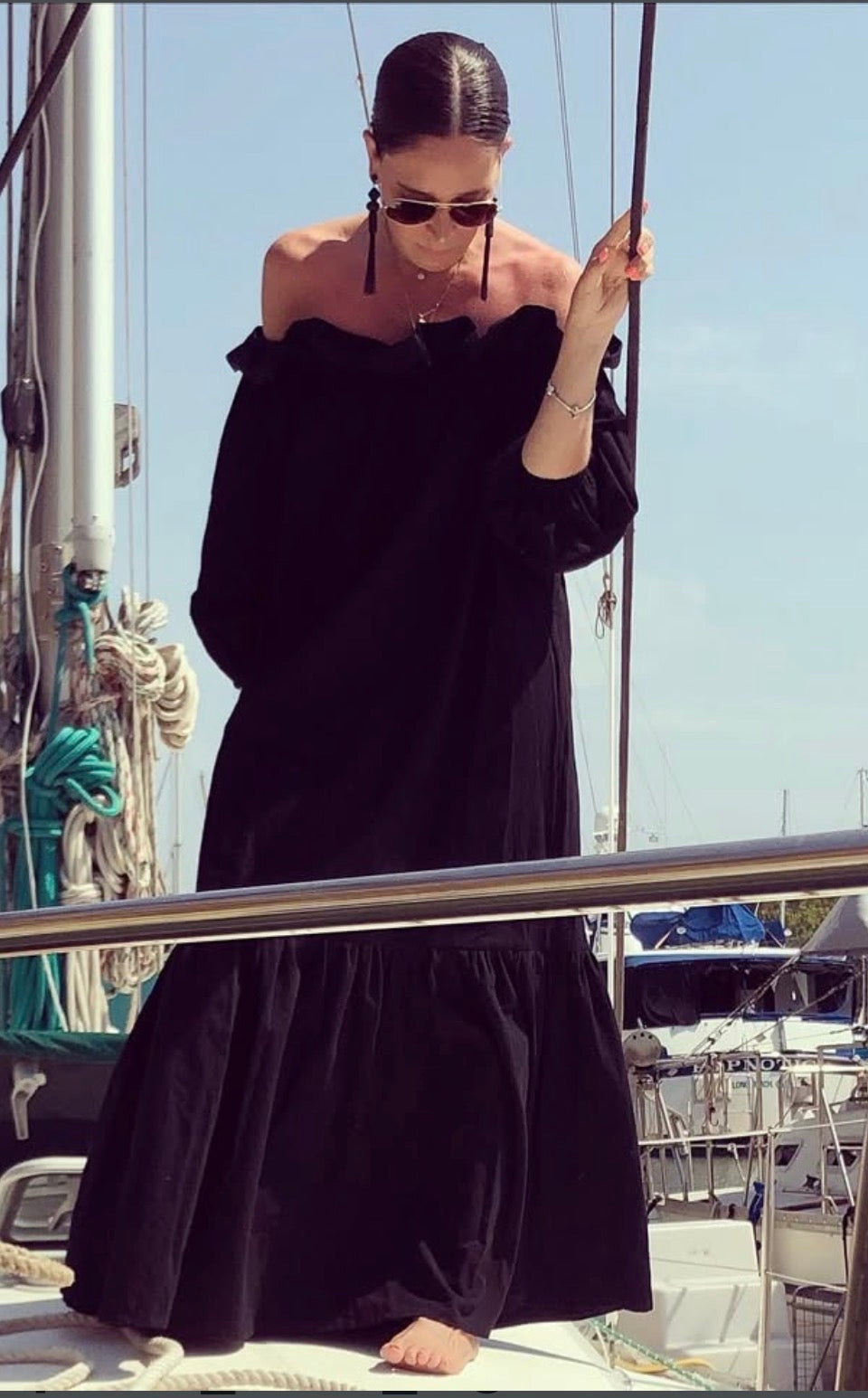 Handmade Boho Maxi Beach Dress Off-the-shoulder "MINA", by ALLE BOHO