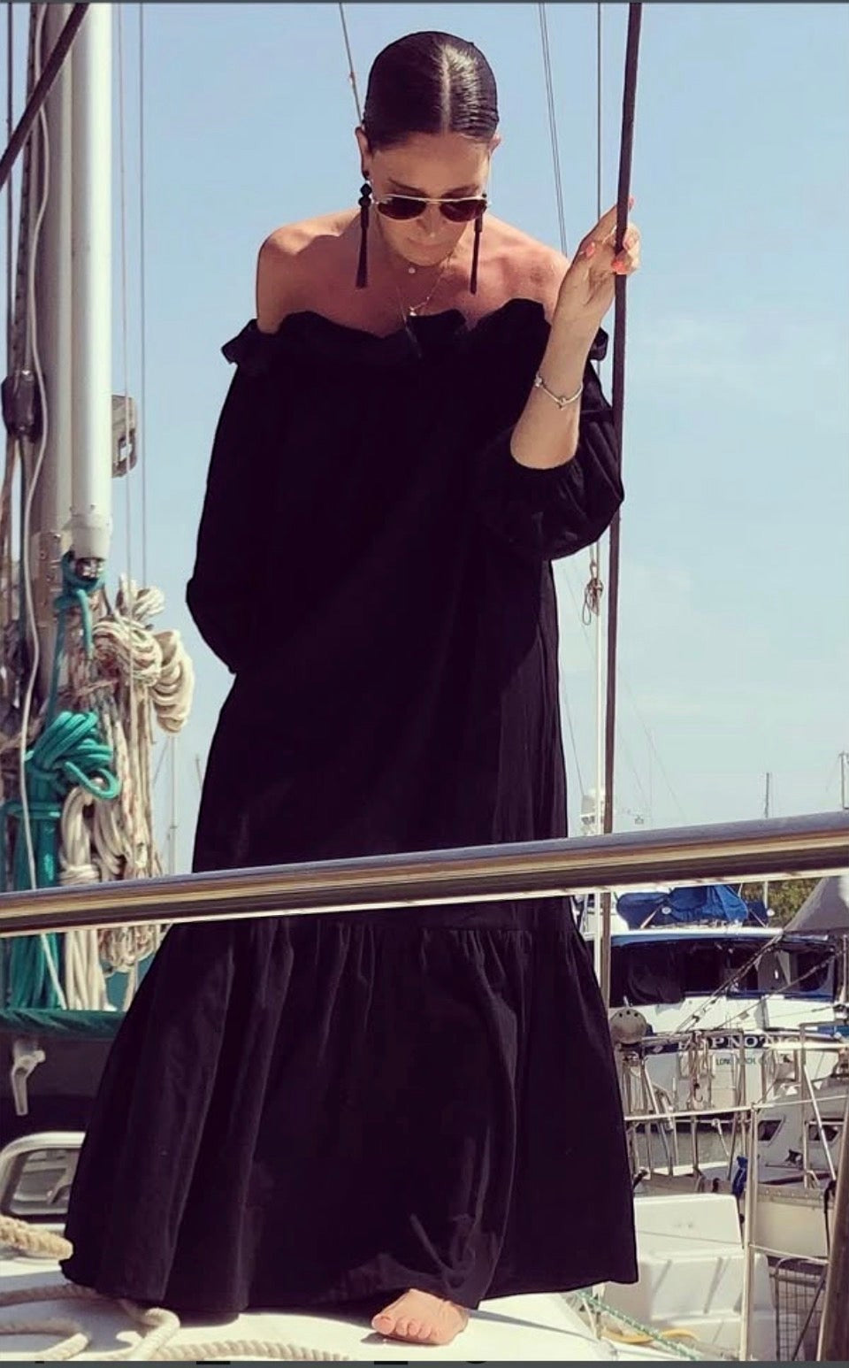 Handmade Boho Maxi Beach Dress Off-the-shoulder "MINA", by ALLE BOHO - ALLE Handbags