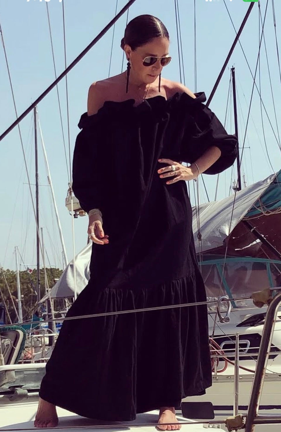 Handmade Boho Maxi Beach Dress Off-the-shoulder "MINA", by ALLE BOHO