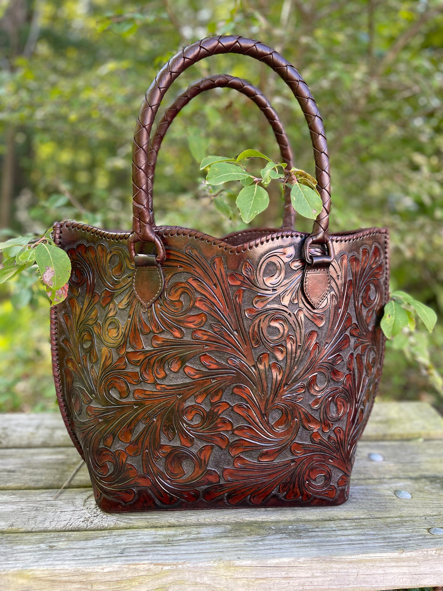 Genuine Hand-Tooled Leather Tote, "IBIZA" by ALLE, more colors