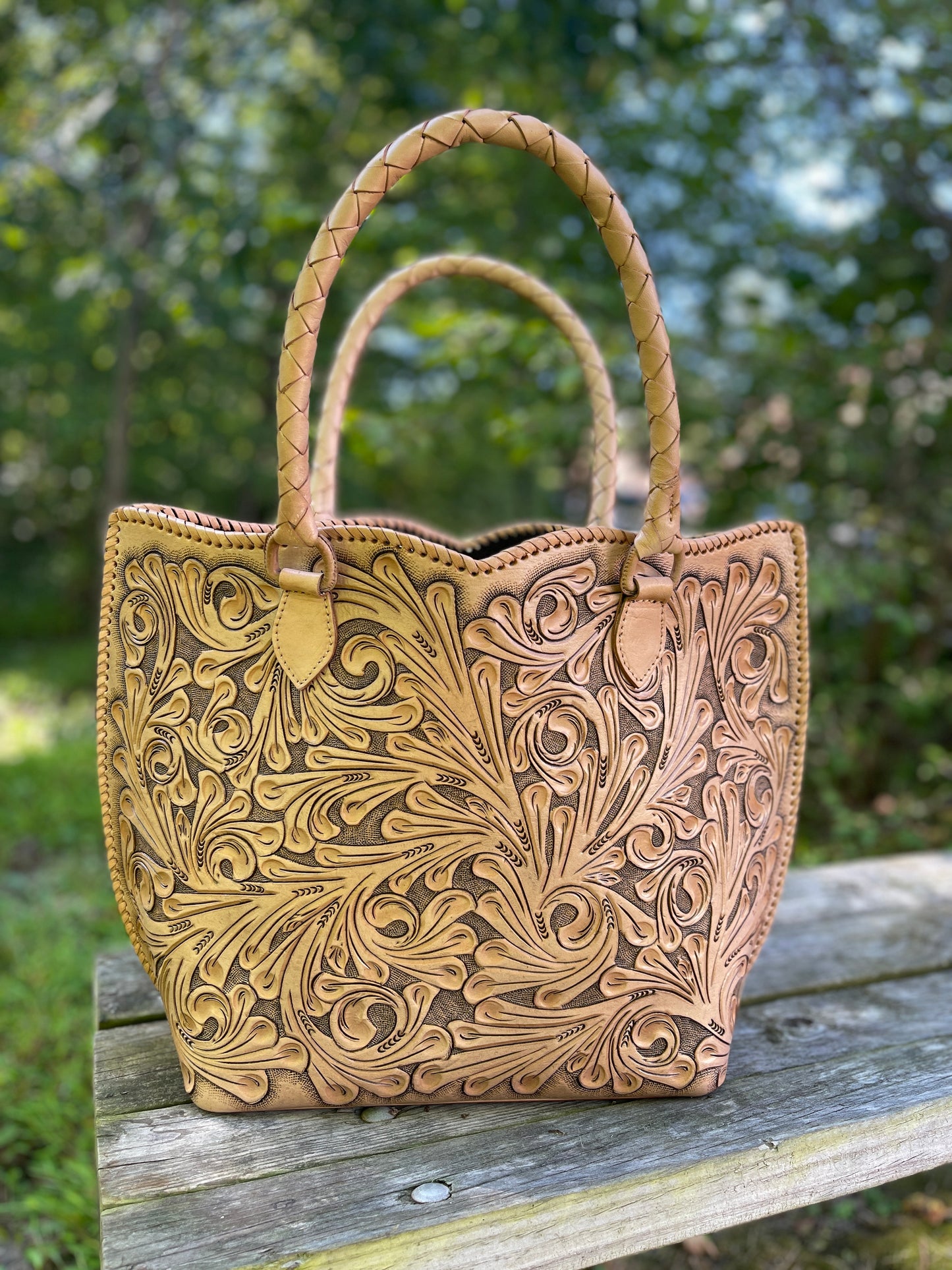 Genuine Hand-Tooled Leather Tote, "IBIZA" by ALLE, more colors