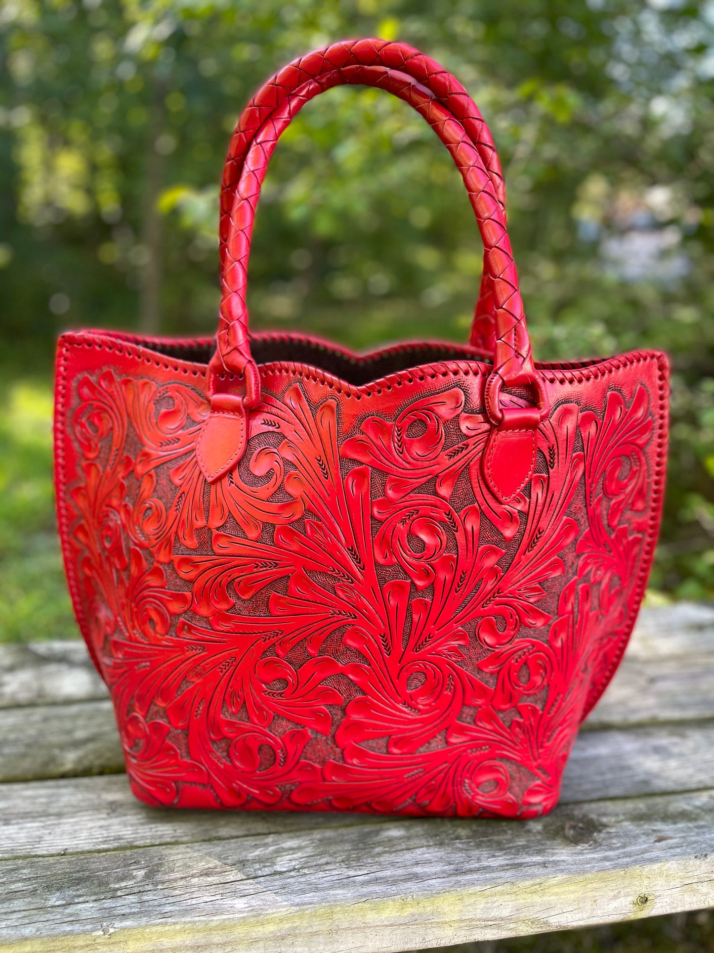 Genuine Hand-Tooled Leather Tote, "IBIZA" by ALLE, more colors