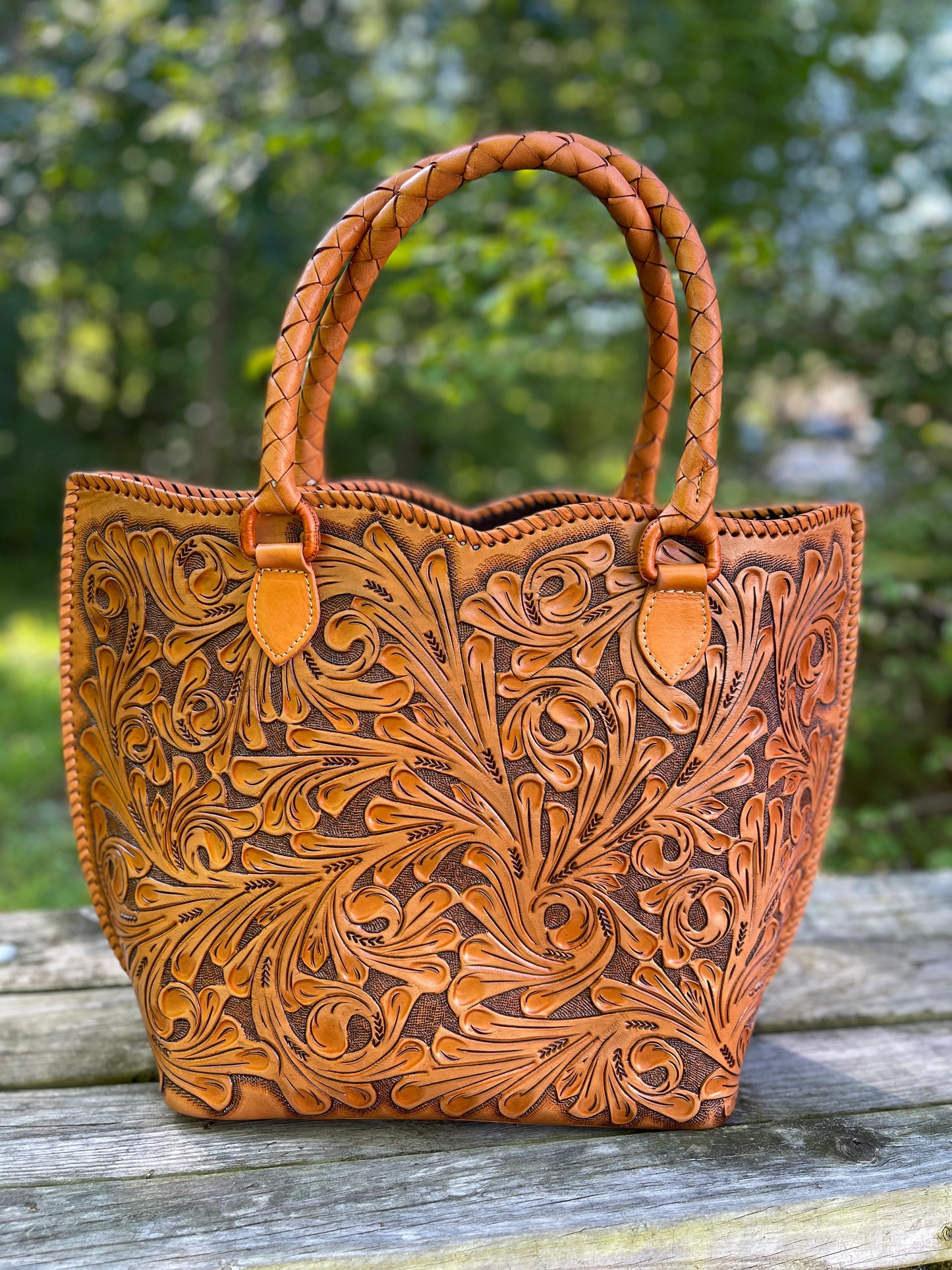 Genuine Hand-Tooled Leather Tote, "IBIZA" by ALLE, more colors