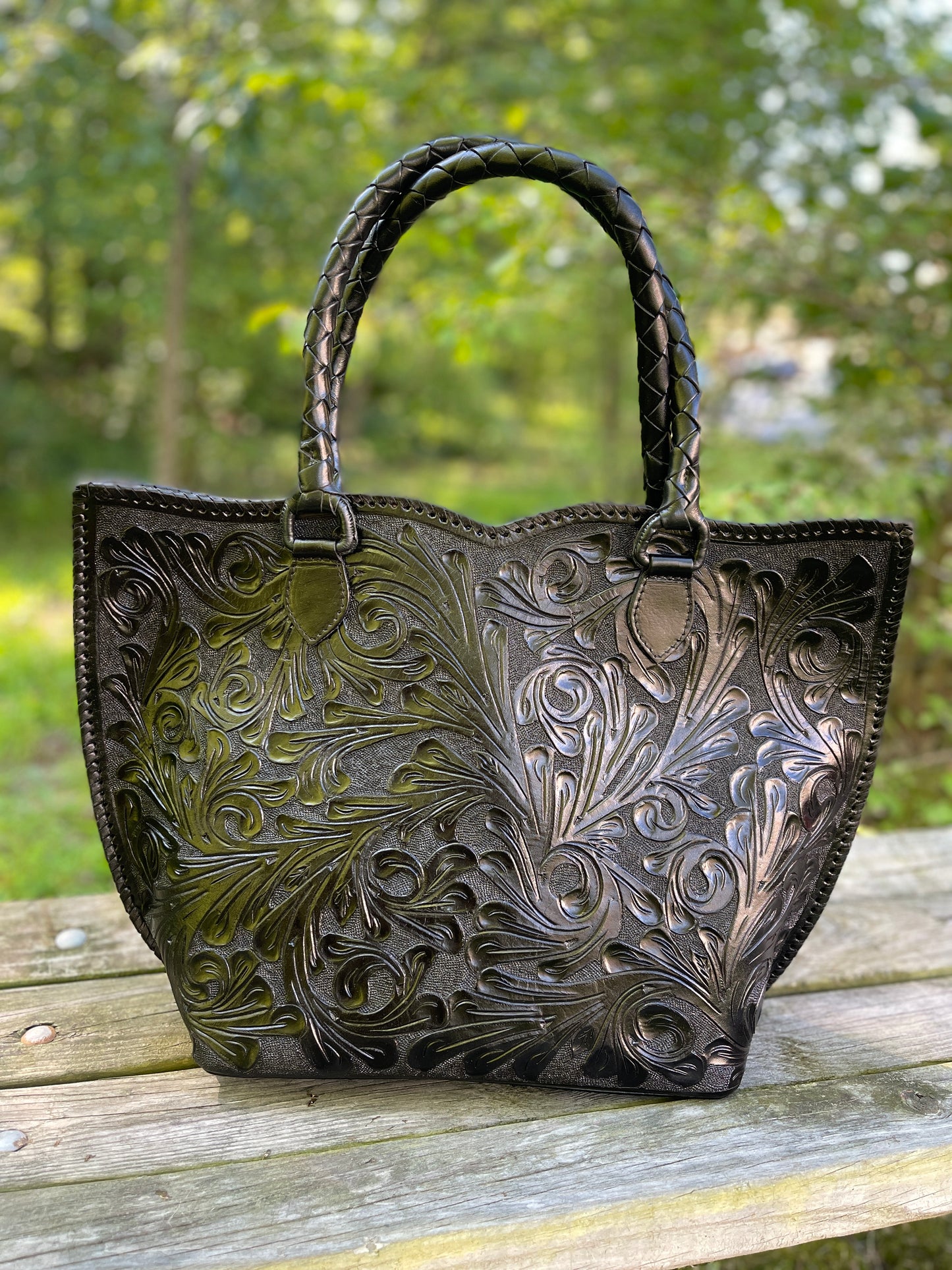 Genuine Hand-Tooled Leather Tote, "IBIZA" by ALLE, more colors