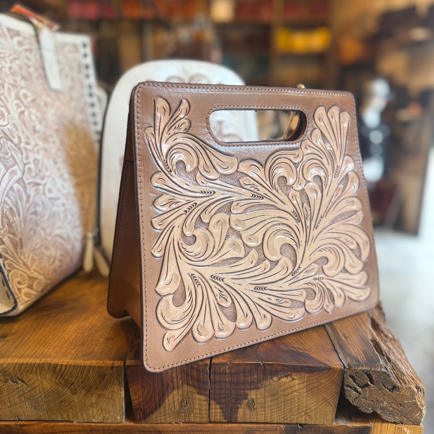 Hand-Tooled Leather Crossbody-Clutch MARIANA