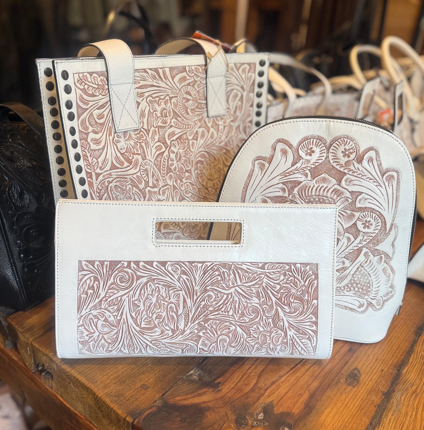 Hand-Tooled Leather Floral Clutch-Crossbody “LAURA”