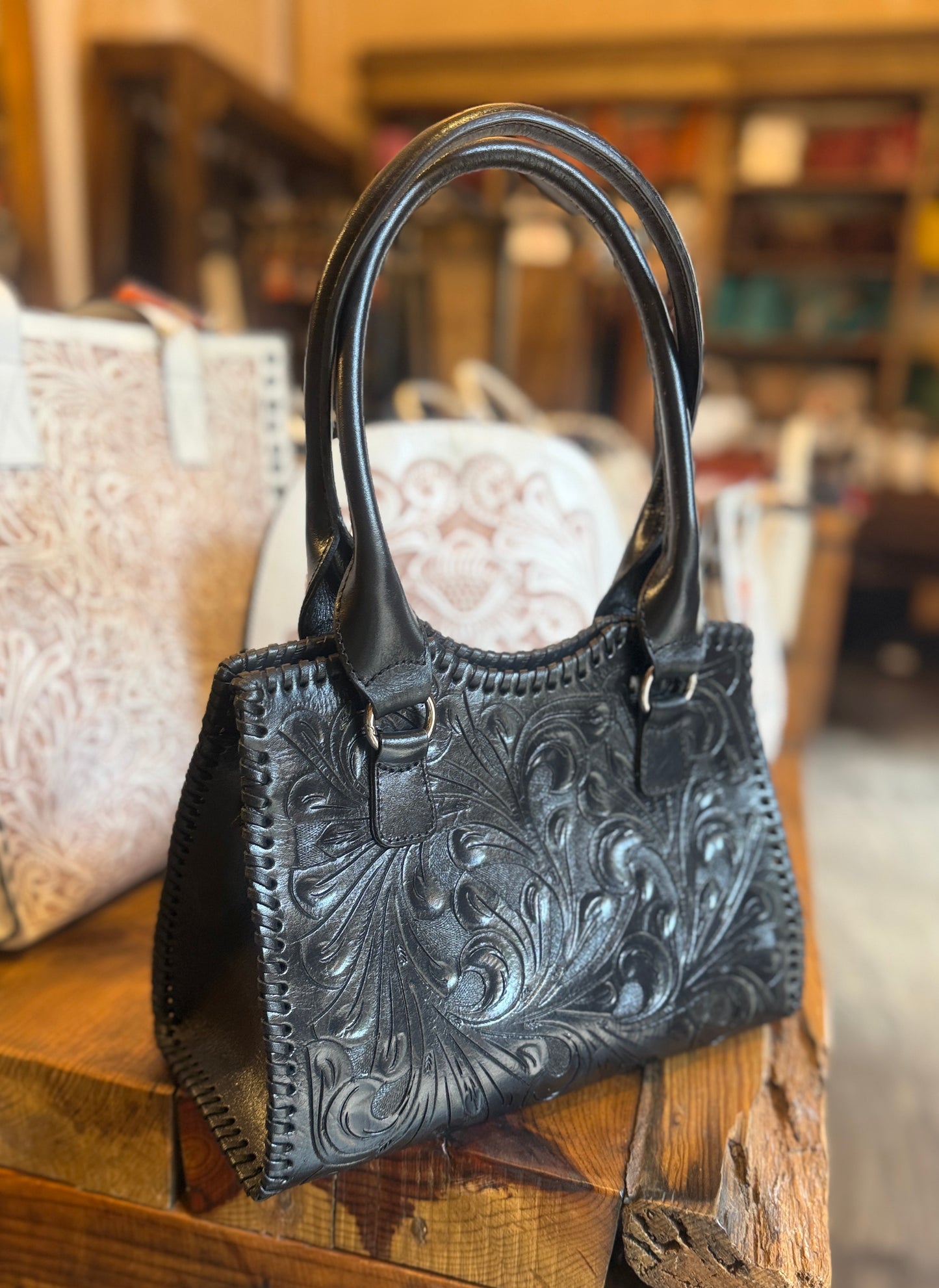 Hand-Tooled Leather Satchel Bag KAREN