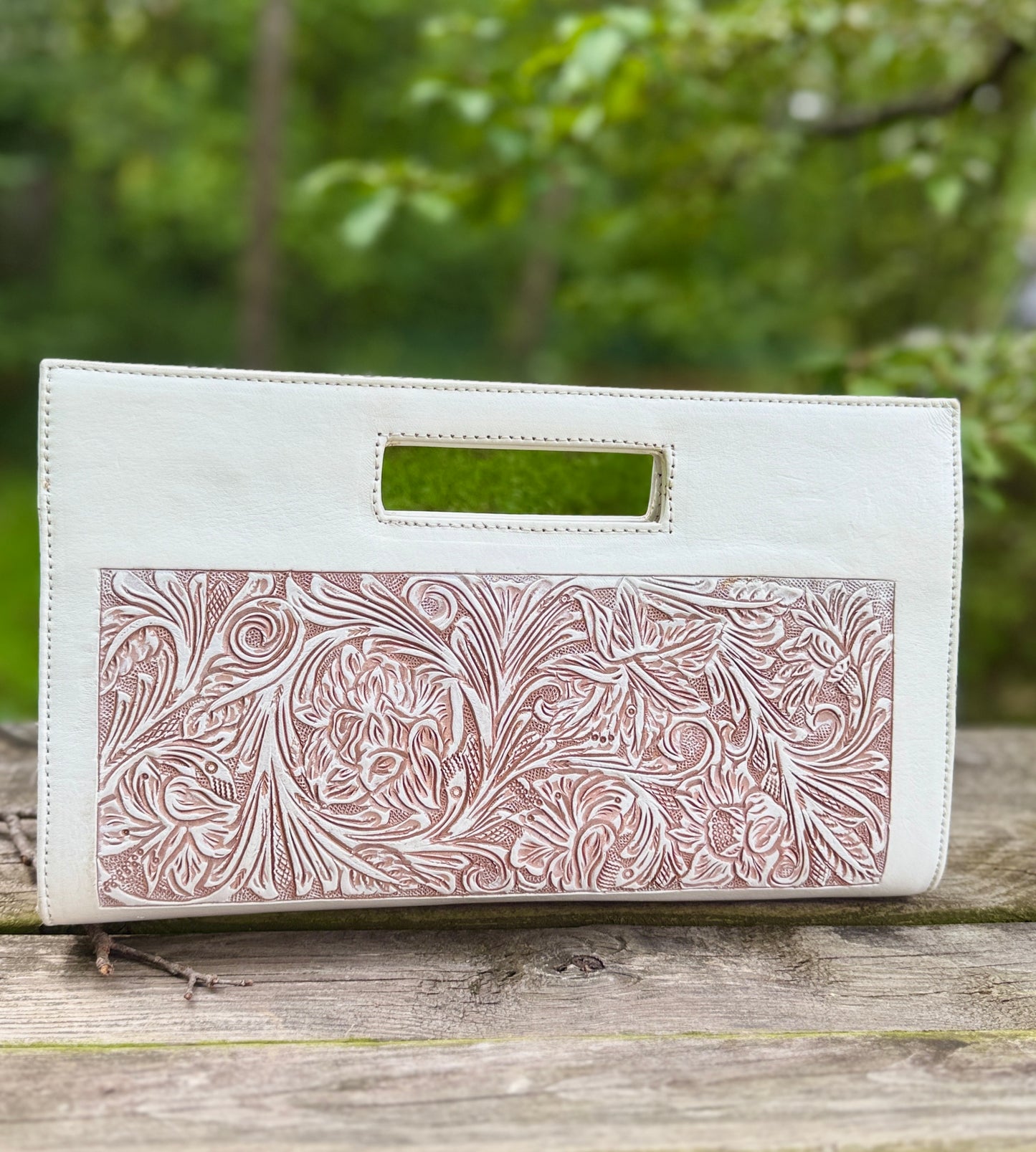 Hand-Tooled Leather Floral Clutch-Crossbody “LAURA”