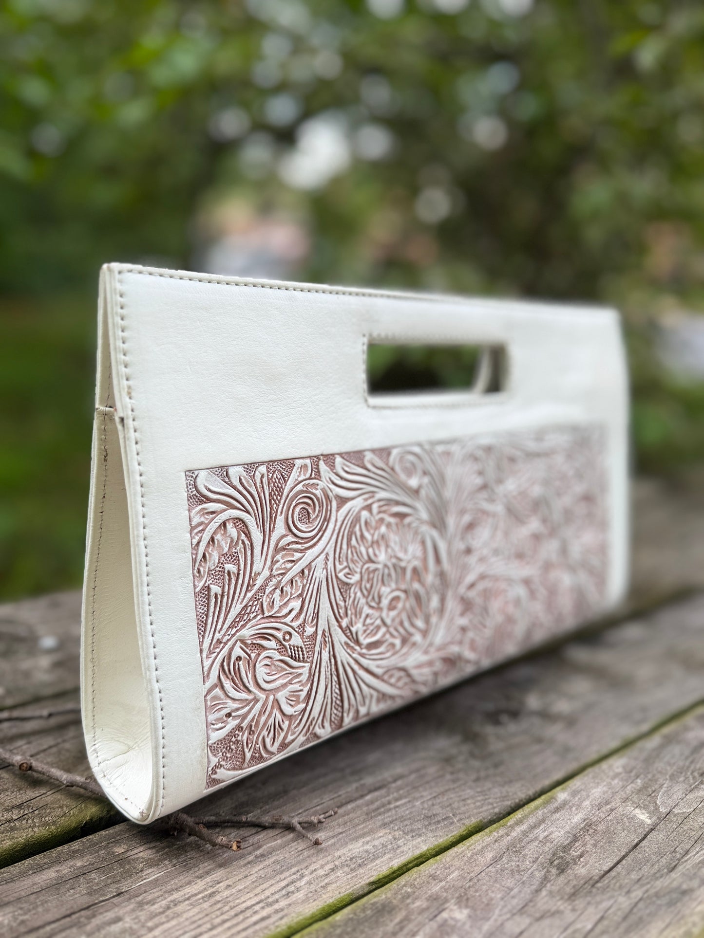 Hand-Tooled Leather Floral Clutch-Crossbody “LAURA”