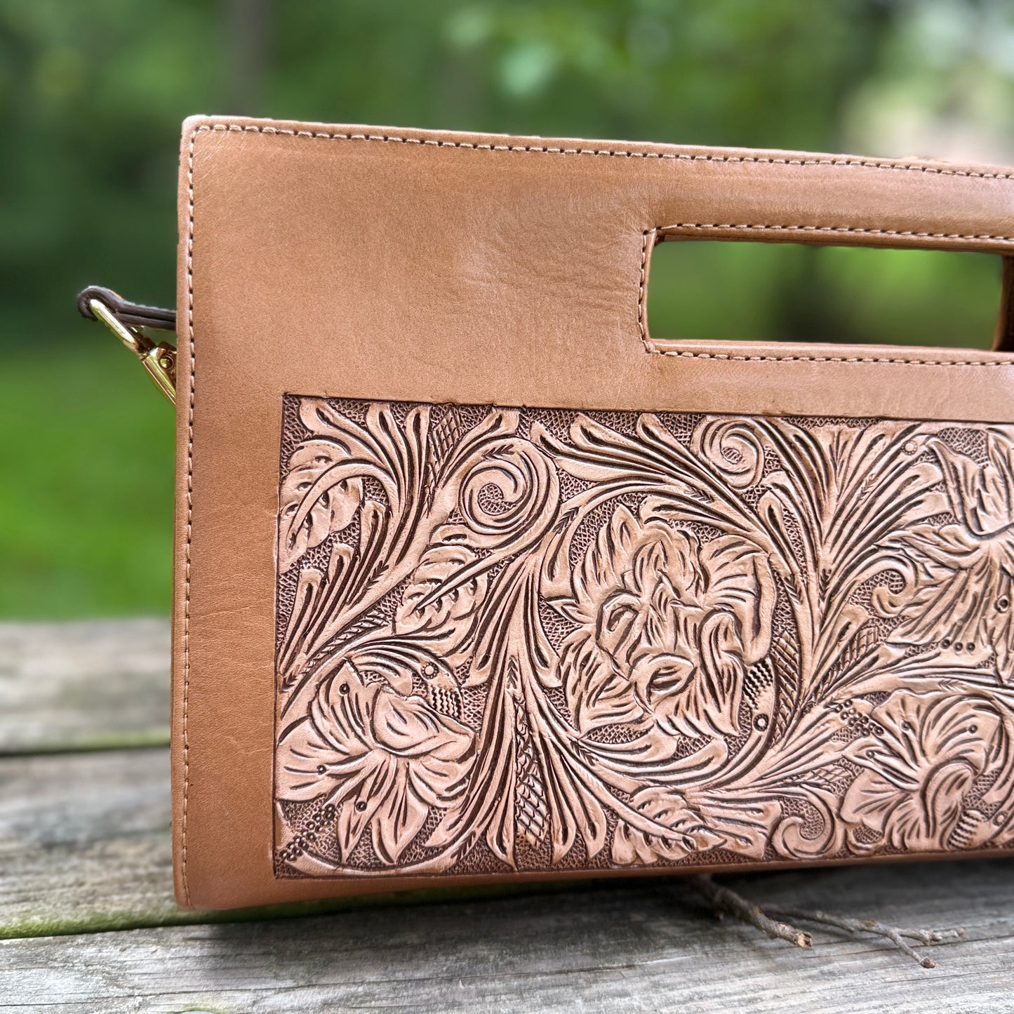 Hand-Tooled Leather Floral Clutch-Crossbody “LAURA”