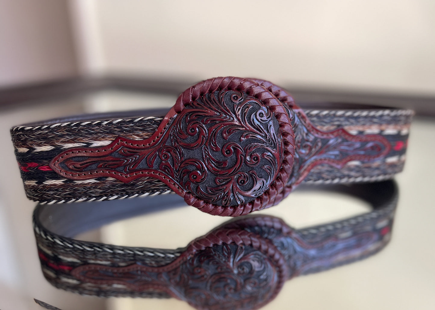 Horsehair & Hand-tooled leather Belt "HORSEHAIR" more colors