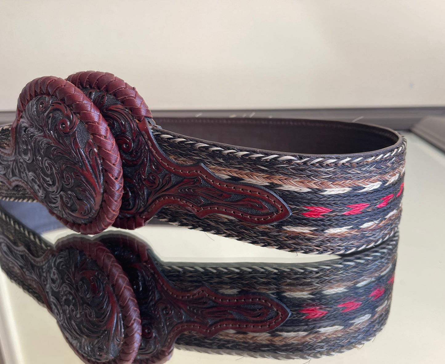 Horsehair & Hand-tooled leather Belt "HORSEHAIR" more colors