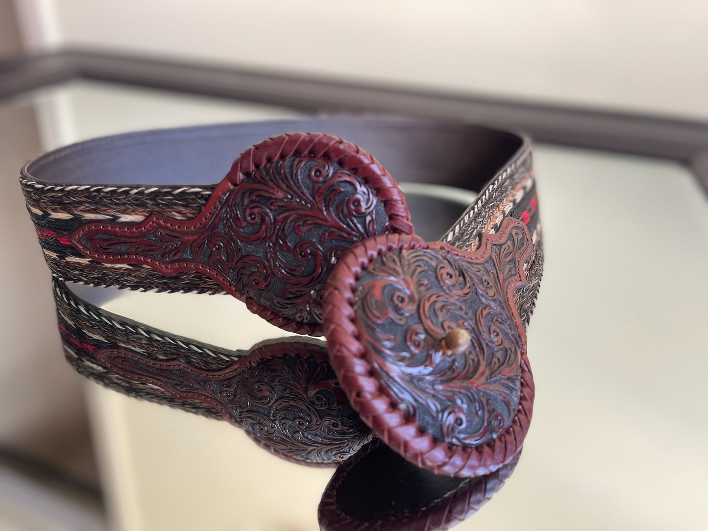 Horsehair & Hand-tooled leather Belt "HORSEHAIR" more colors