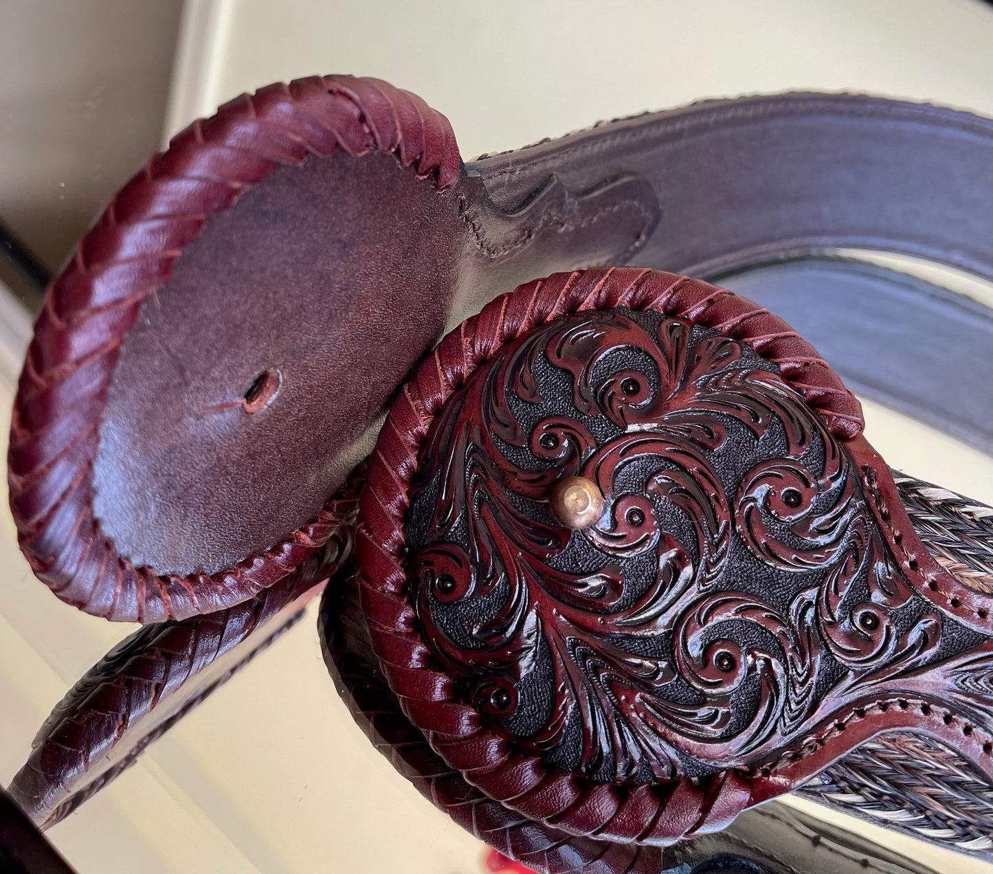 Horsehair & Hand-tooled leather Belt "HORSEHAIR" more colors