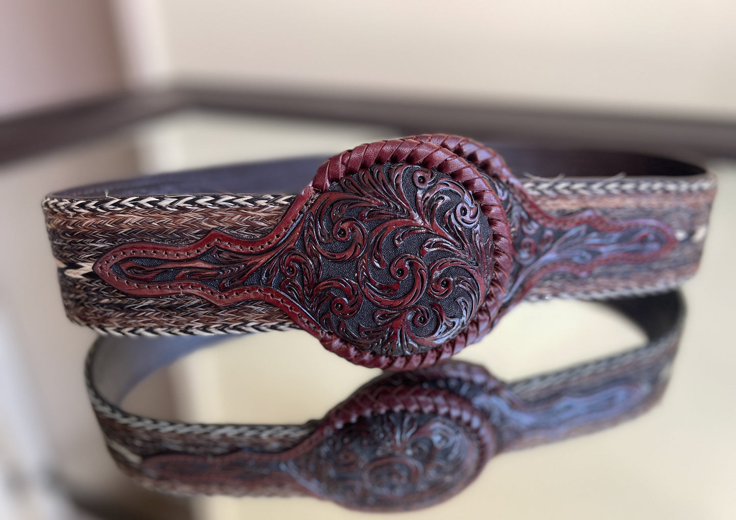 Horsehair & Hand-tooled leather Belt "HORSEHAIR" more colors