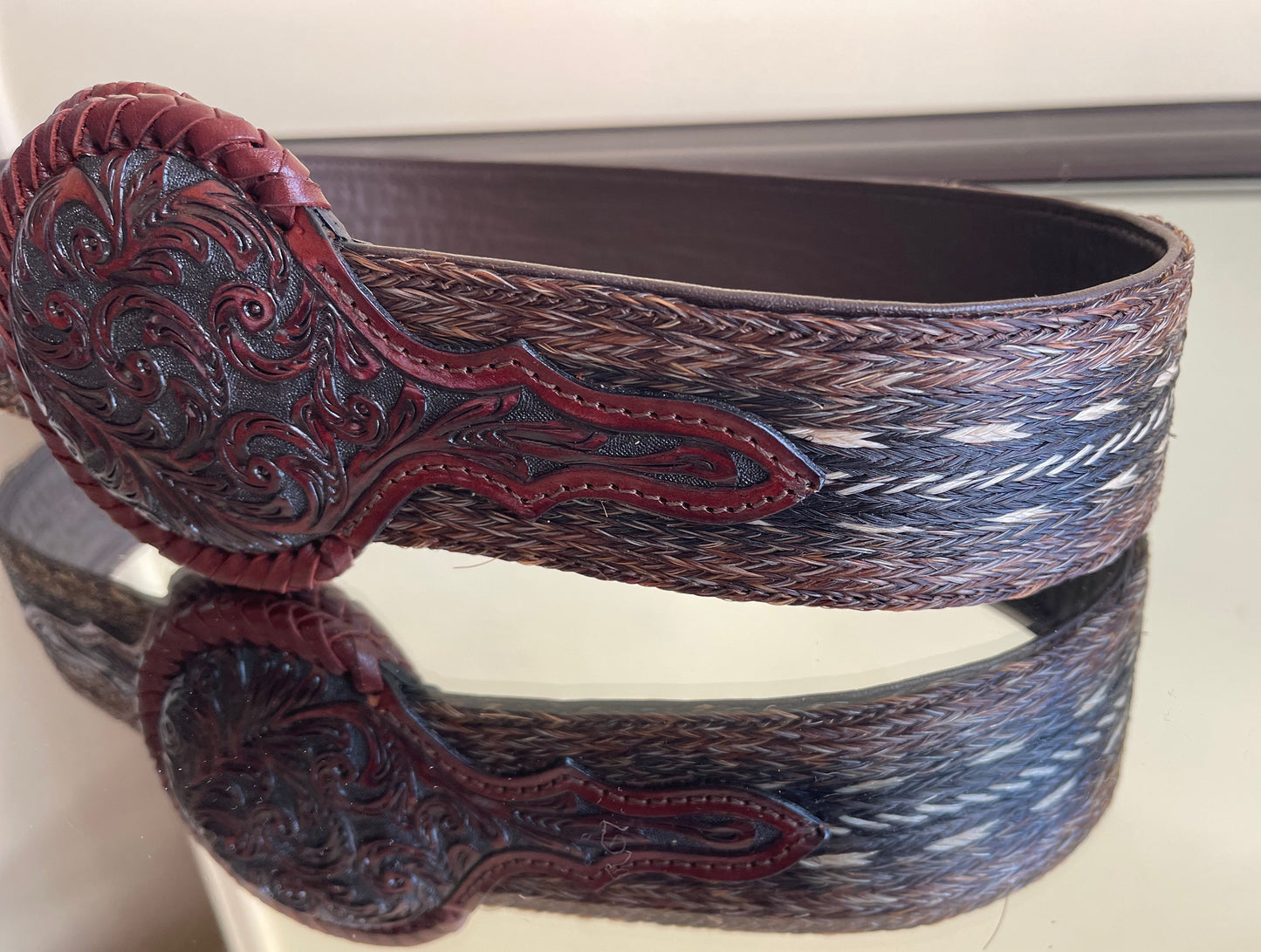 Horsehair & Hand-tooled leather Belt "HORSEHAIR" more colors