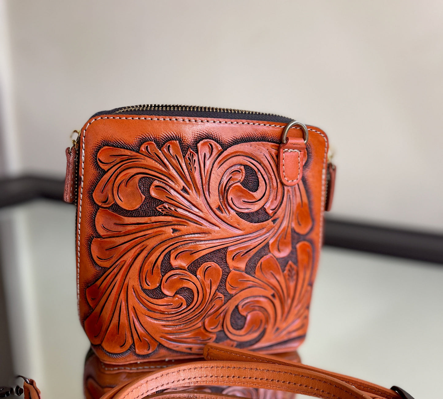 Hand-Tooled Leather Small Crossbody "CATALINA" by ALLE more Colors