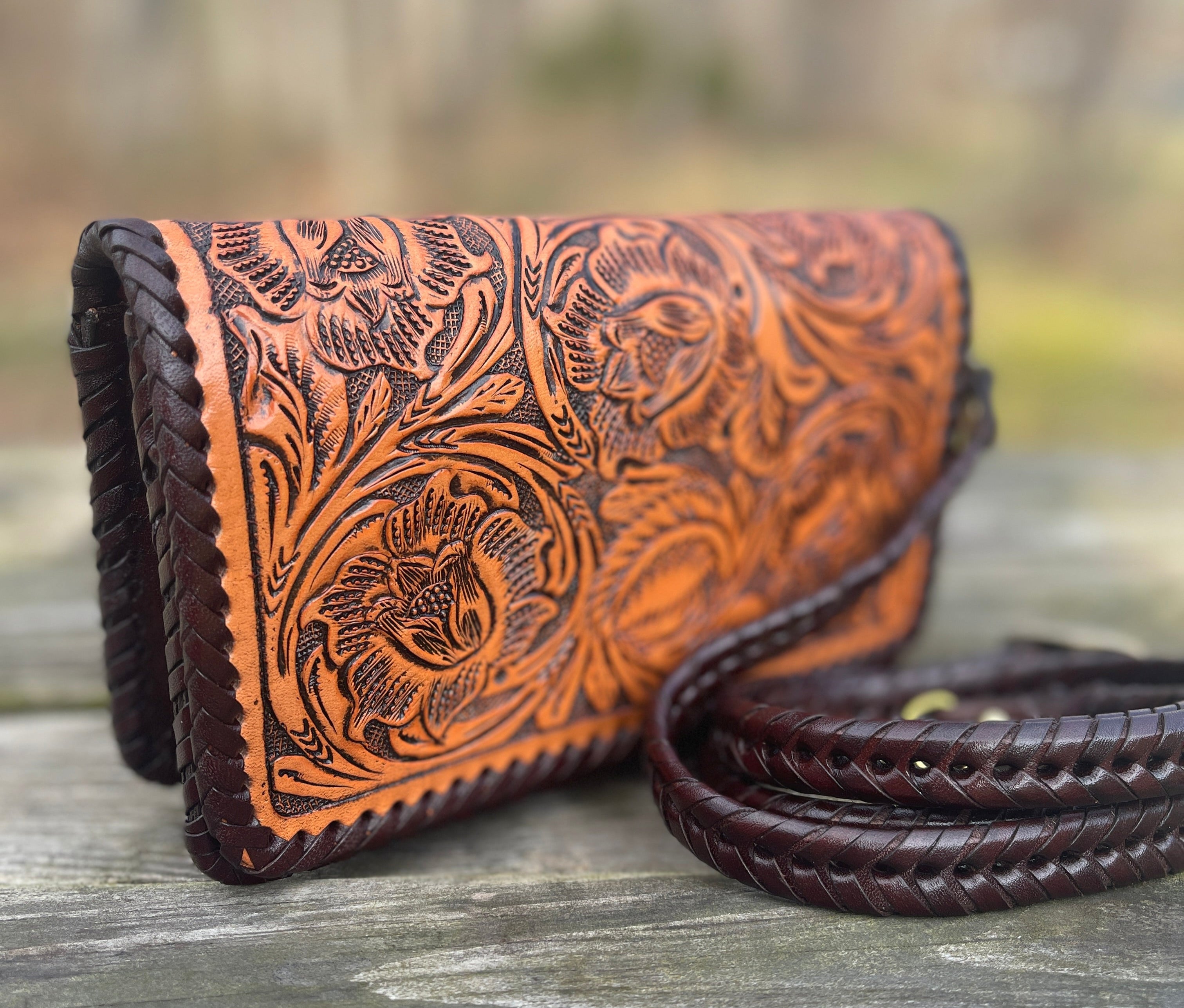 Hand-Tooled Leather Small Crossbody & Clutch PETIT - ALLE Handbags