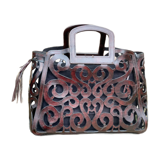 Hand-tooled Leather Large Tote "NOTA" by ALLE Cut-Out Tooling more colors - ALLE Handbags