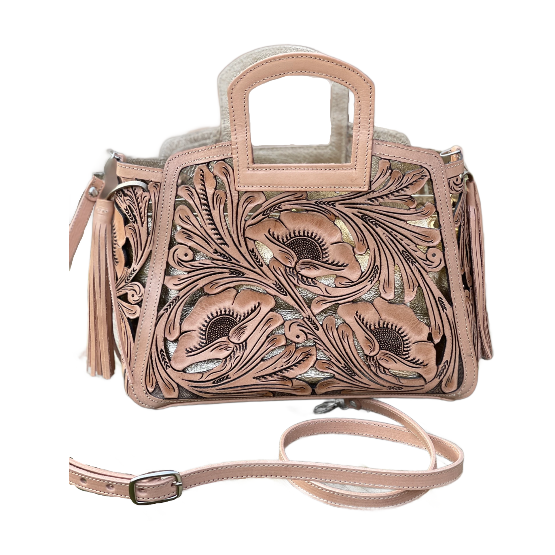 Hand tooled Cut-Out Tooling Leather Small Tote "NOTA FLORAL" by ALLE - ALLE Handbags