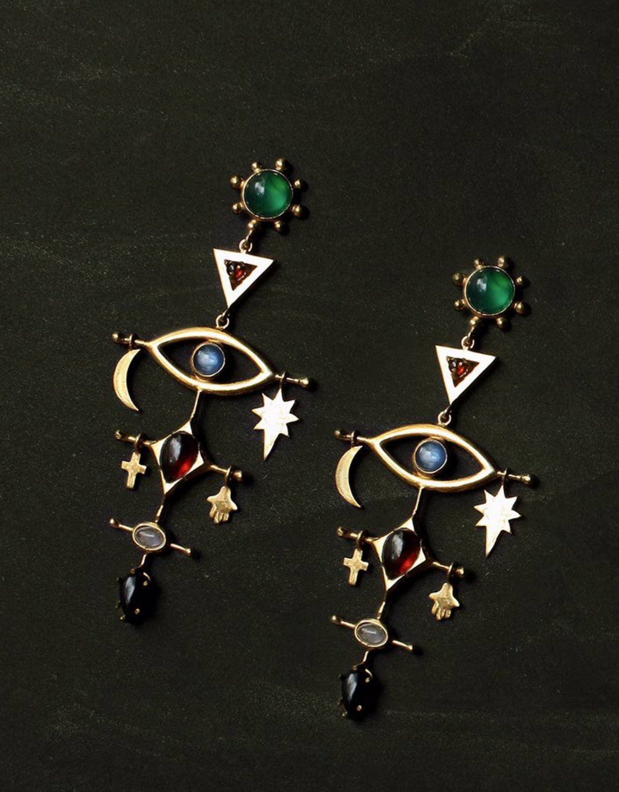 ALLE Handcrafted Onyx, kyanite, garnet & moonstone COSMICS Long Earrings - ALLE Handbags