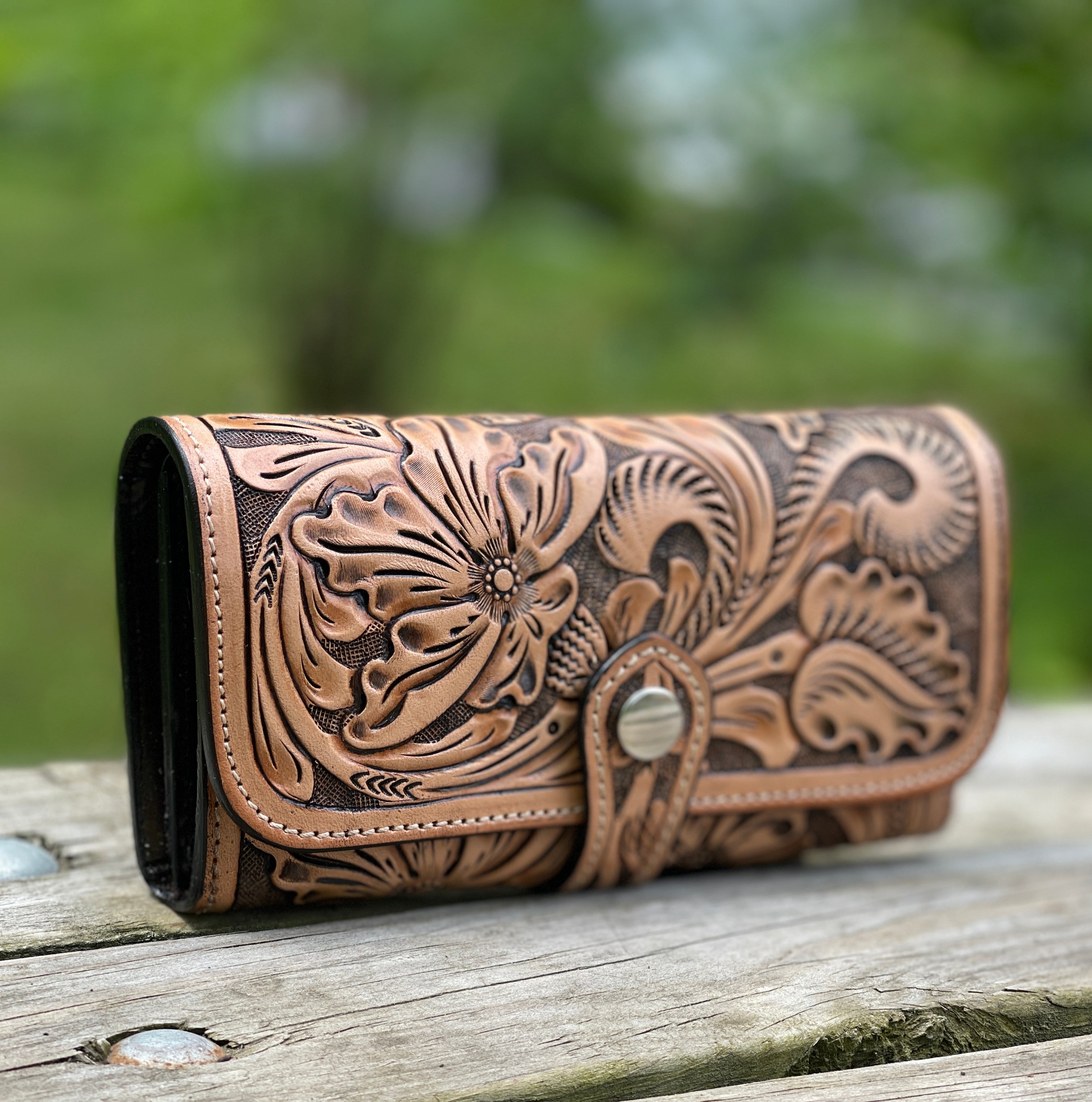 Wallet for women original butterflies hand painted tooled leather, the orders perfect gift