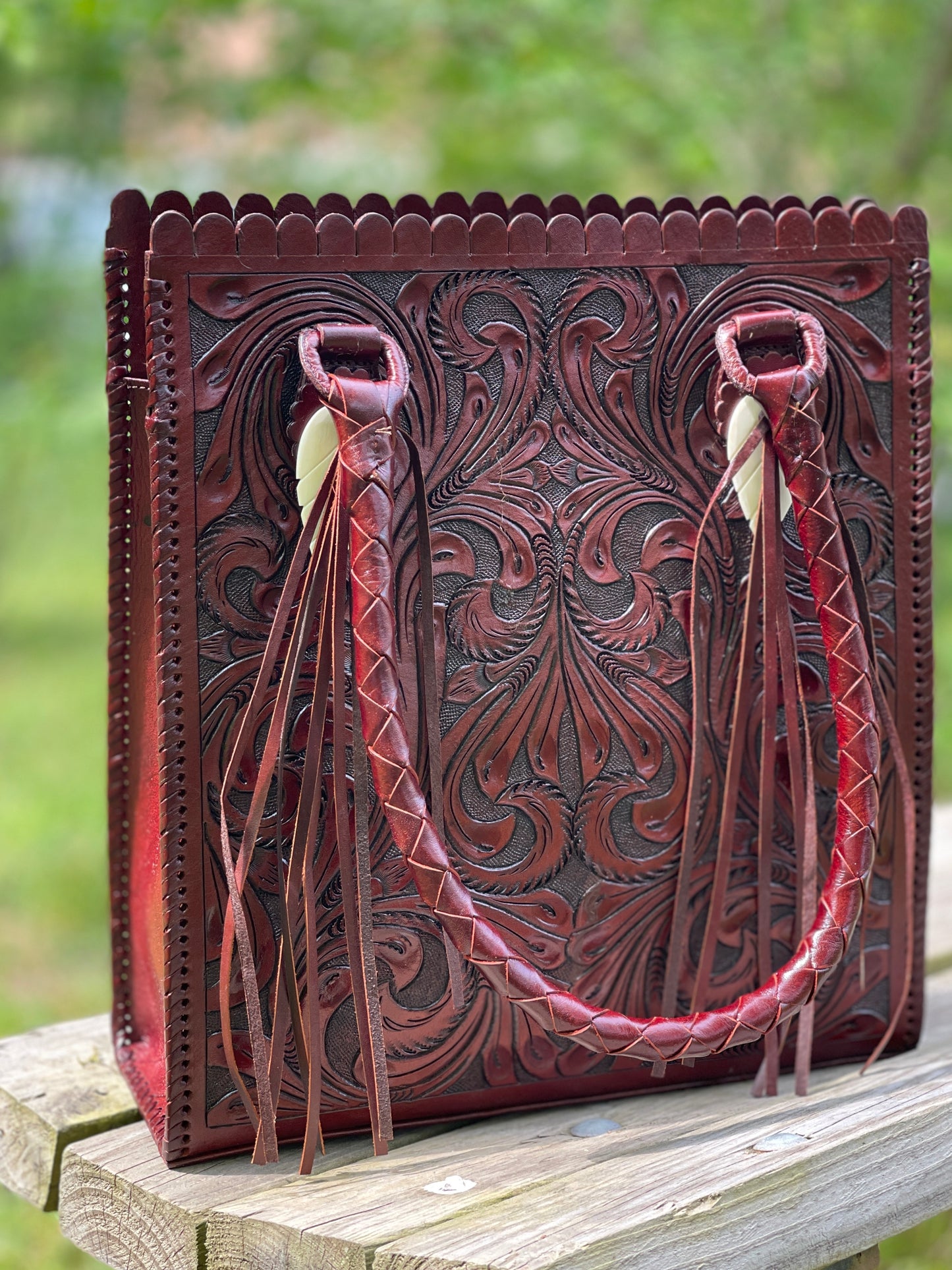 Hand Tooled Leather Tote Bag "CORREAS" by ALLE