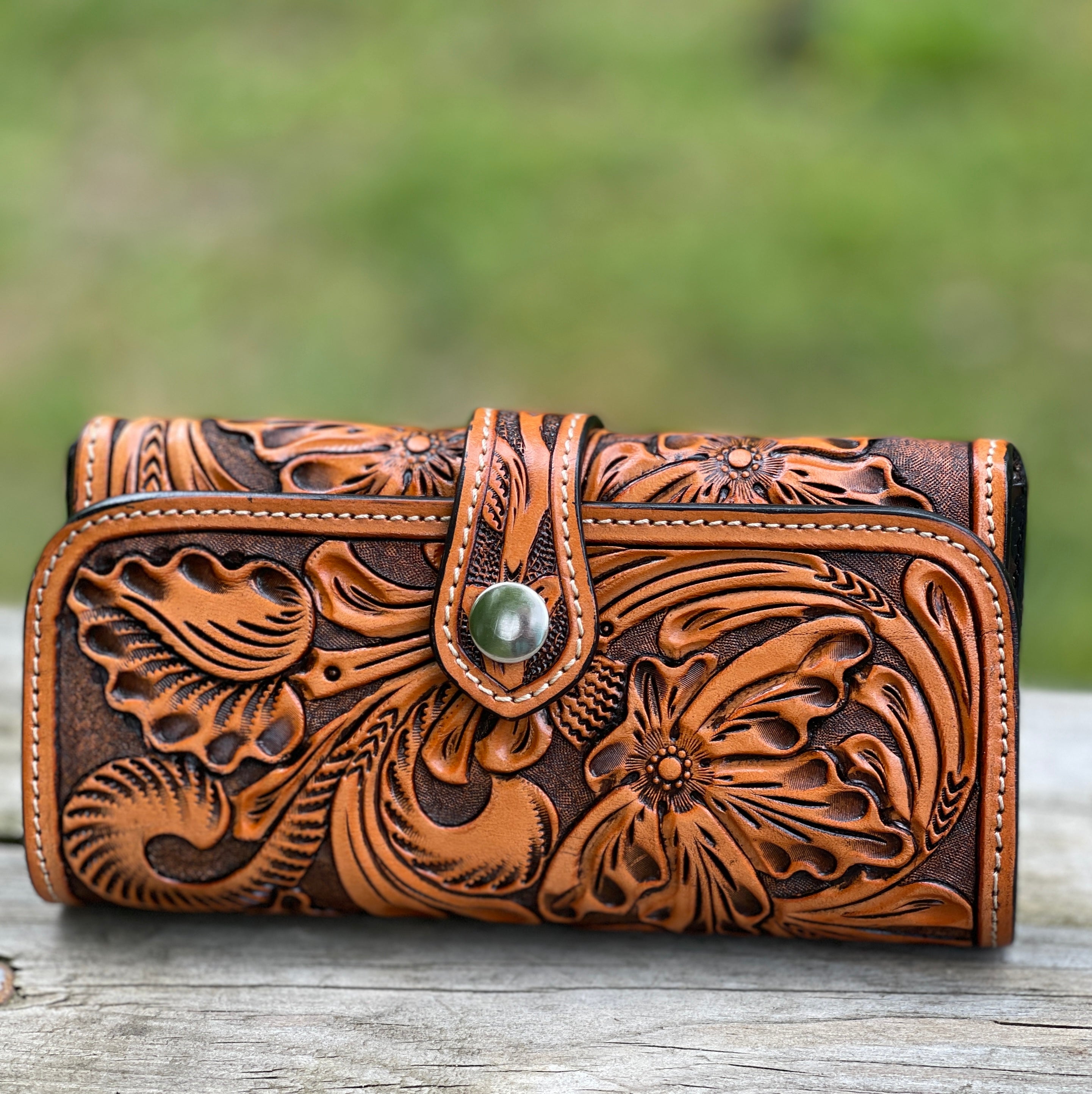 Floral Hand Tooled Leather Wallet, Bohemian newest Wallet