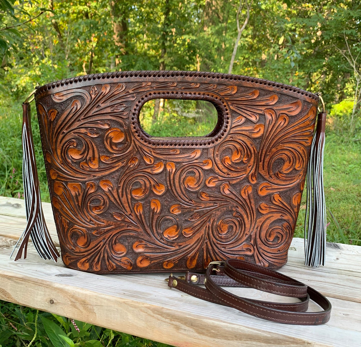 Hand Tooled Leather Tote "TUBO" by ALLE, more Colors