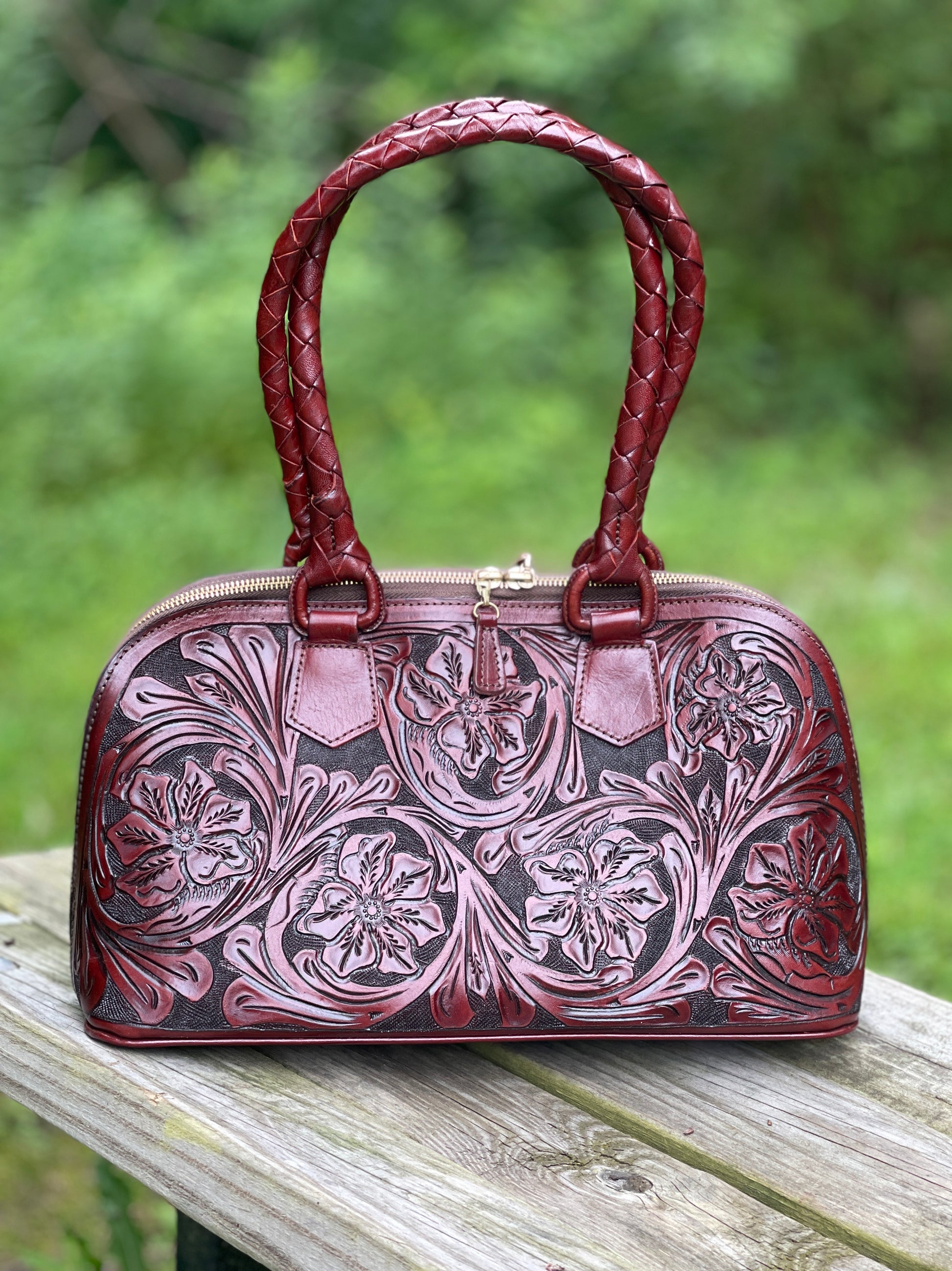 Hand-Tooled Leather Small Doctor Bag "MALETIN", more Colors - ALLE Handbags