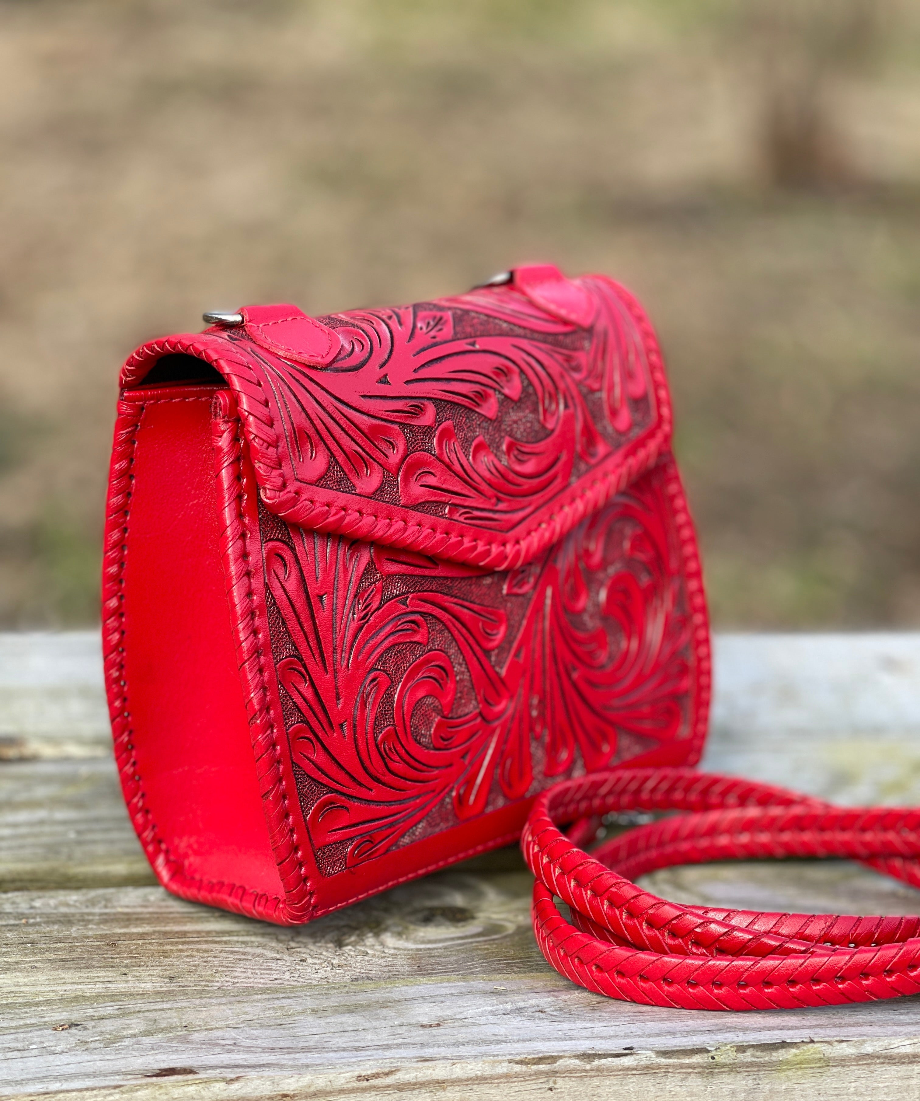 Fine Hand-Tooled Leather Crossbody "ERICKA", more Colors - ALLE Handbags