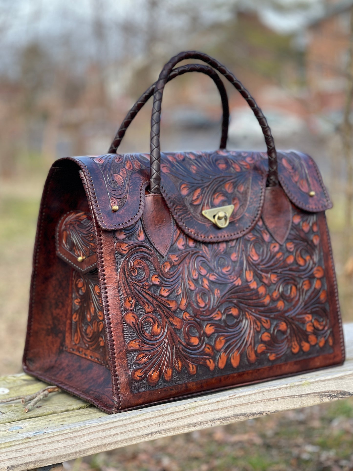 Hand-tooled Leather Small Weekender "ROMMY" by ALLE, Duffel Bag