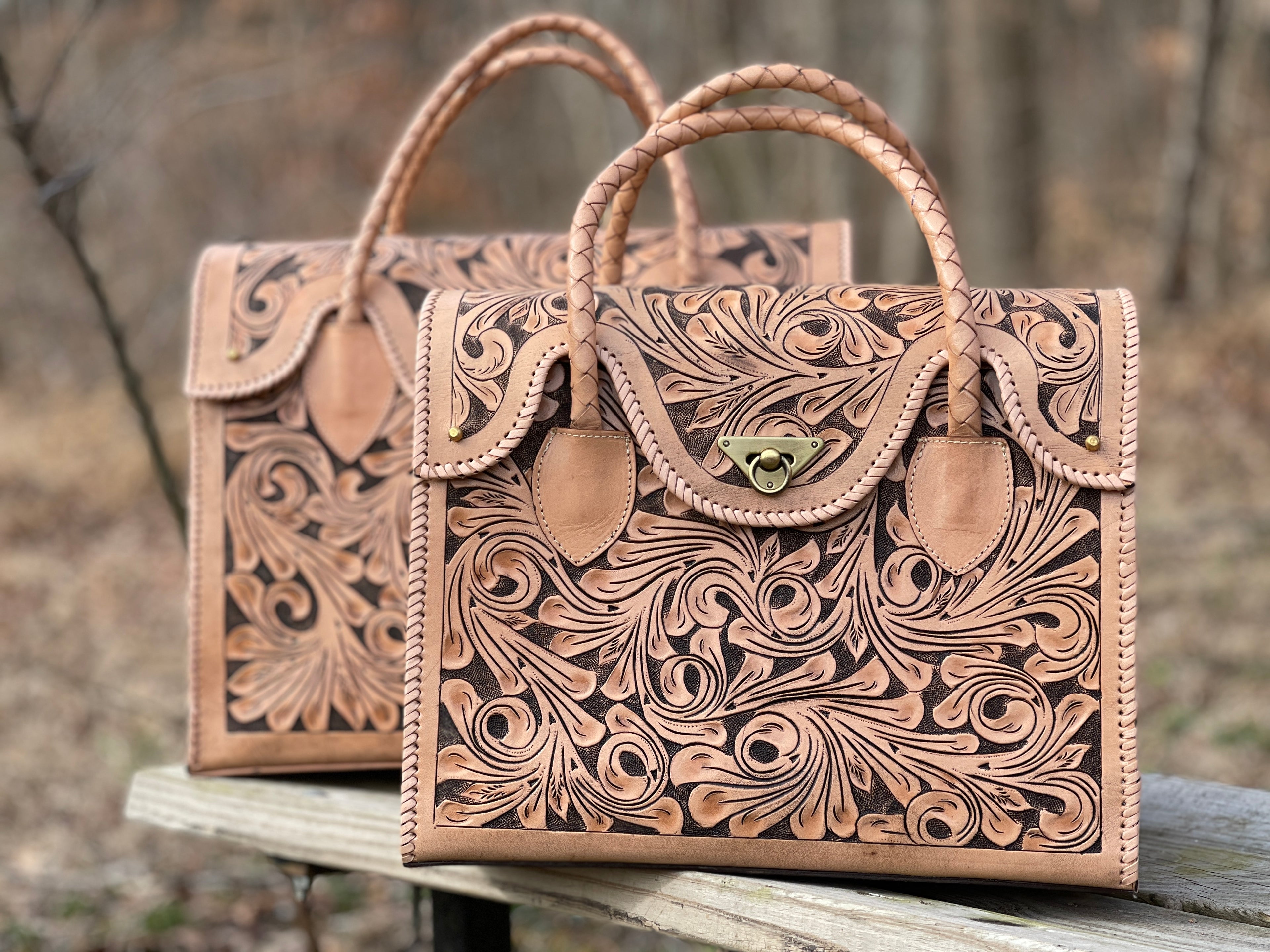 Hand-tooled Leather Small Weekender "ROMMY" by ALLE, Duffel Bag - ALLE Handbags