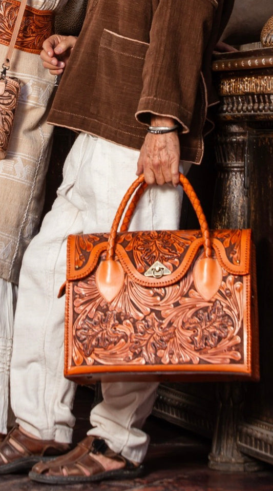 Hand-tooled Leather Small Weekender "ROMMY" by ALLE, Duffel Bag - ALLE Handbags