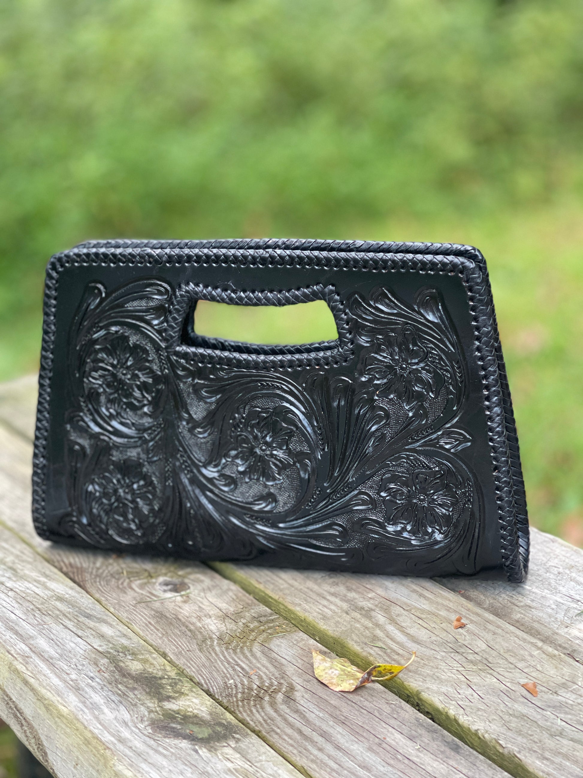 Hand-Tooled Leather Small Clutch, "YENNY" by ALLE - ALLE Handbags