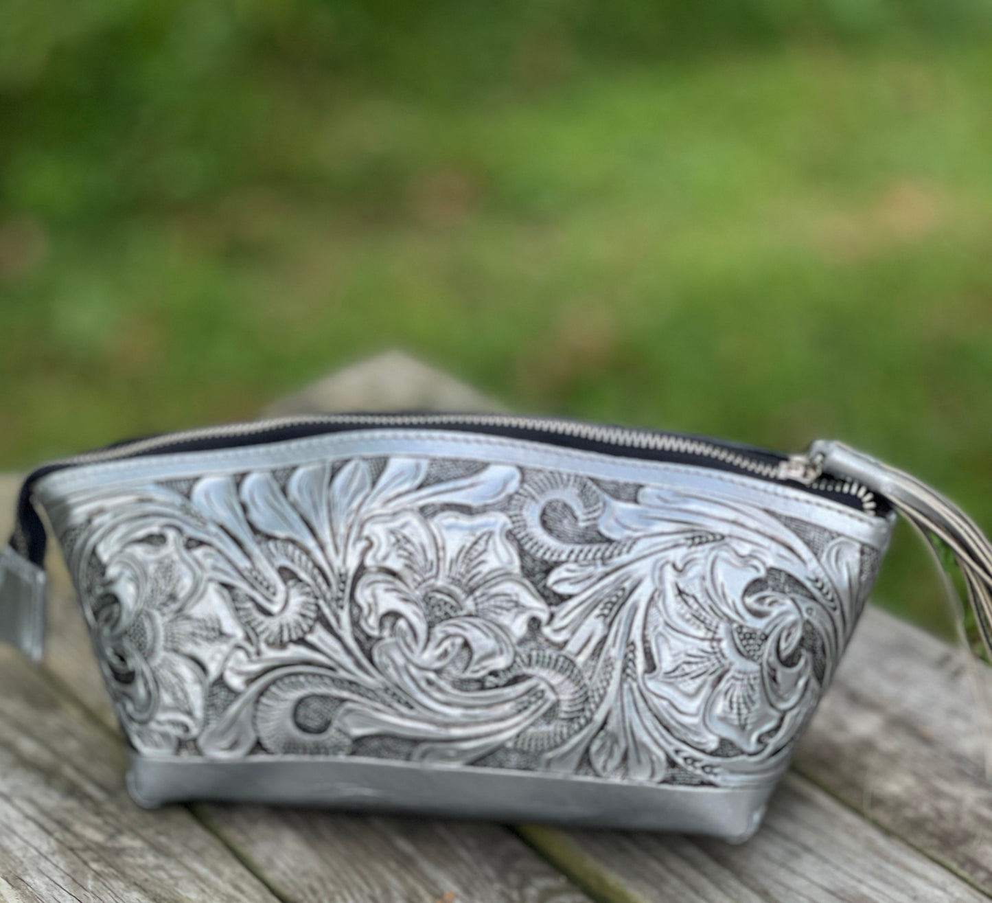 Hand-Tooled Leather COSMETIC BAG - ALLE Handbags