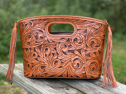 Hand Tooled Leather Tote "TUBO" by ALLE, more Colors - ALLE Handbags