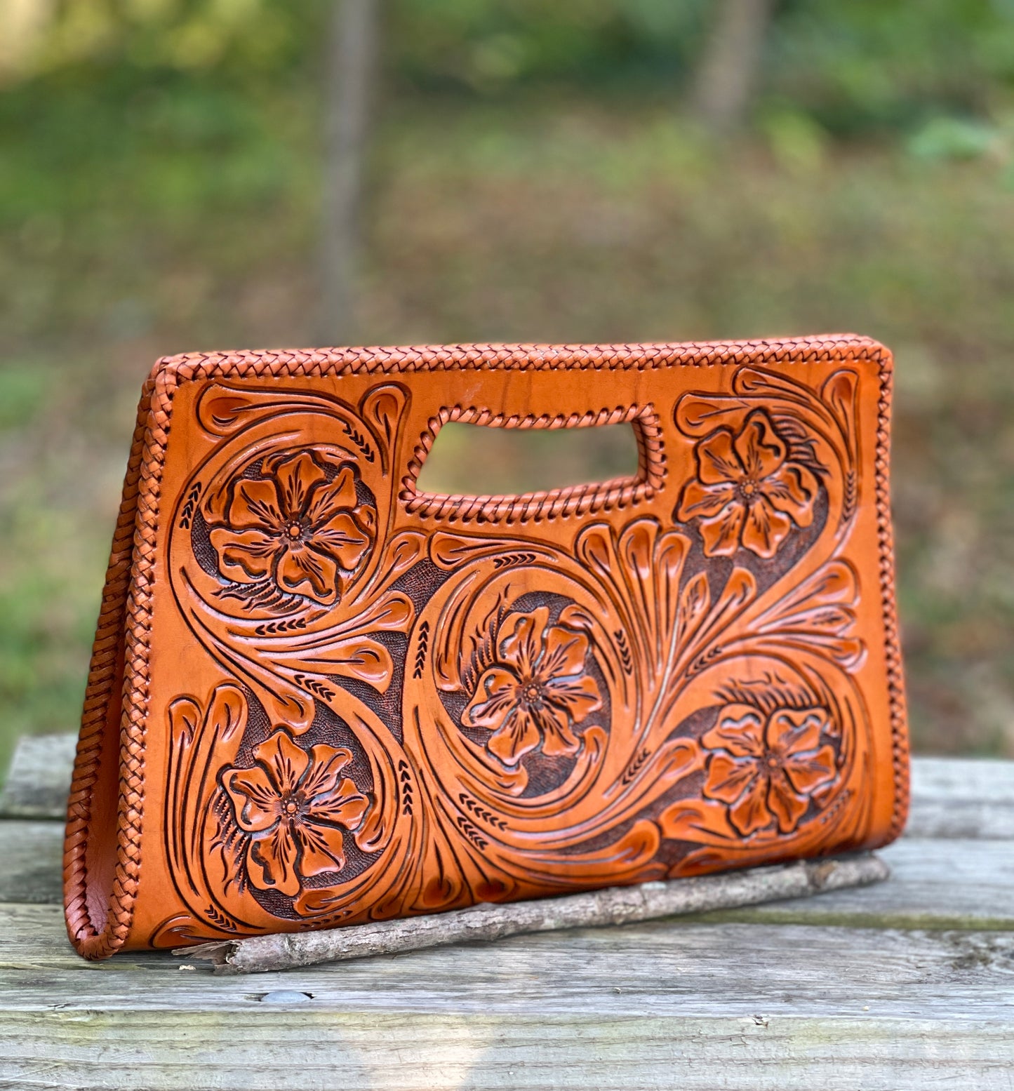 Hand-Tooled Leather Large Clutch, "YENNY" by ALLE - ALLE Handbags