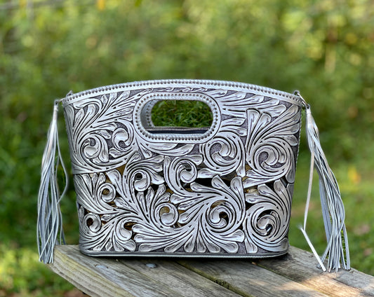 Hand CUT-OUT Tooling Leather Tote "TUBO" by ALLE, more Colors - ALLE Handbags